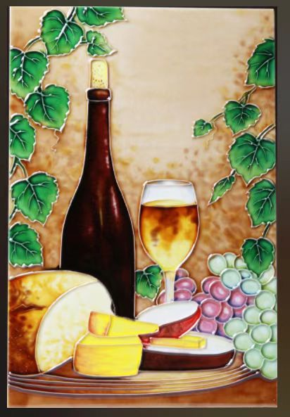 The Barclay Hand Painted Ceramic Tile Wall Art - Wine & Cheese